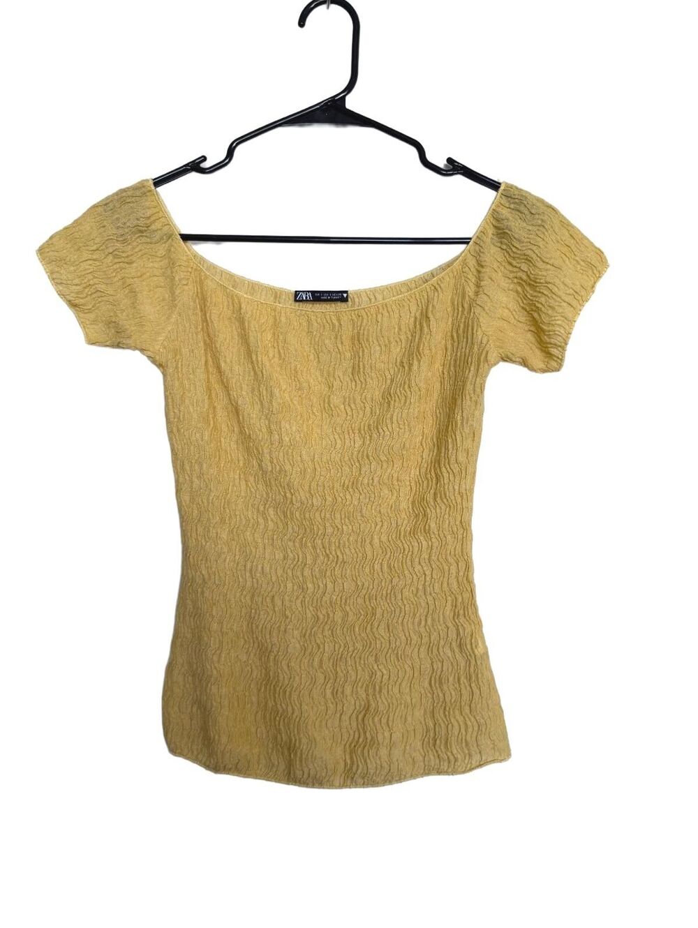 Zara Yellow Textured Off-Shoulder Short Sleeve Top, Size S